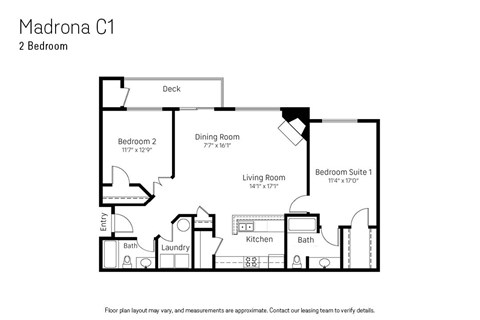 Floor plan for 2 beds, 2 baths, 1212 sqft